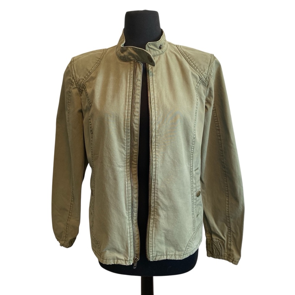 Eddie Bauer Army Green 100% Cotton Zip Up Double Pockets Jacket - Size M/22”P2P